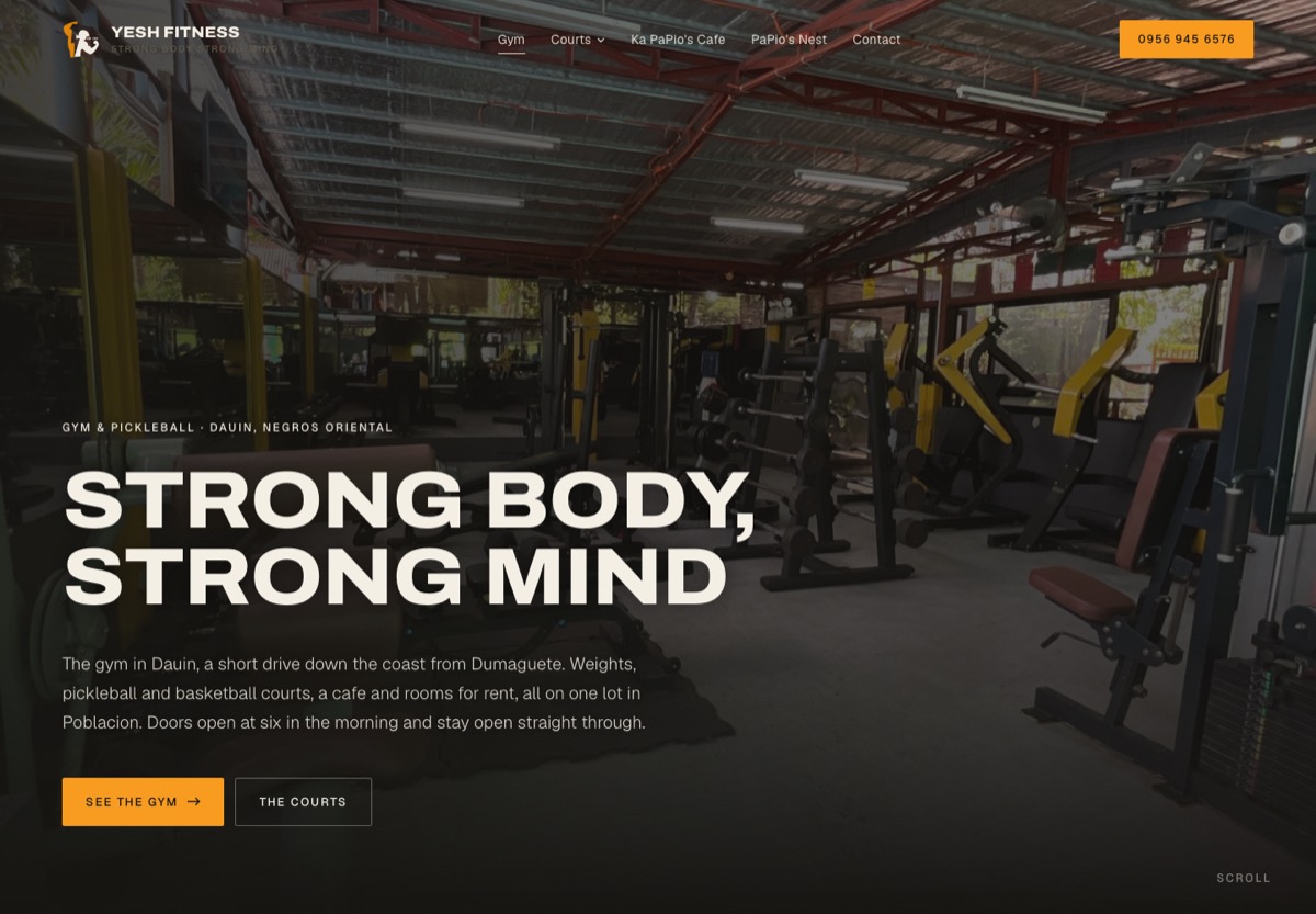 Home page of a website built for a gym with sports courts in Dauin